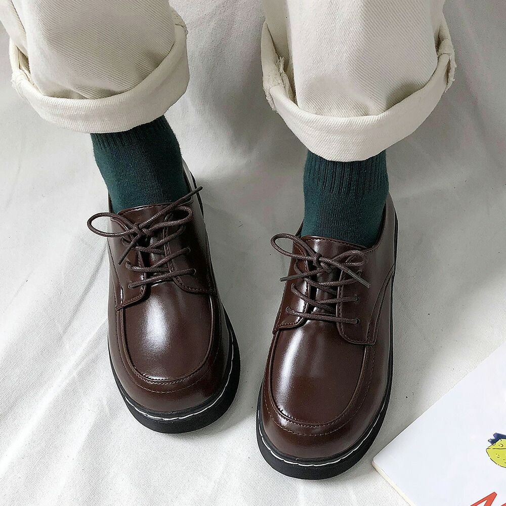 ドレスシューズ レディース 靴 シューズ レースアップ レザー調 厚底 シンプル 歩きやすい