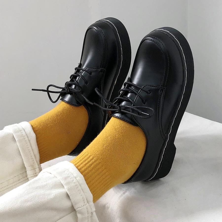 ドレスシューズ レディース 靴 シューズ レースアップ レザー調 厚底 シンプル 歩きやすい