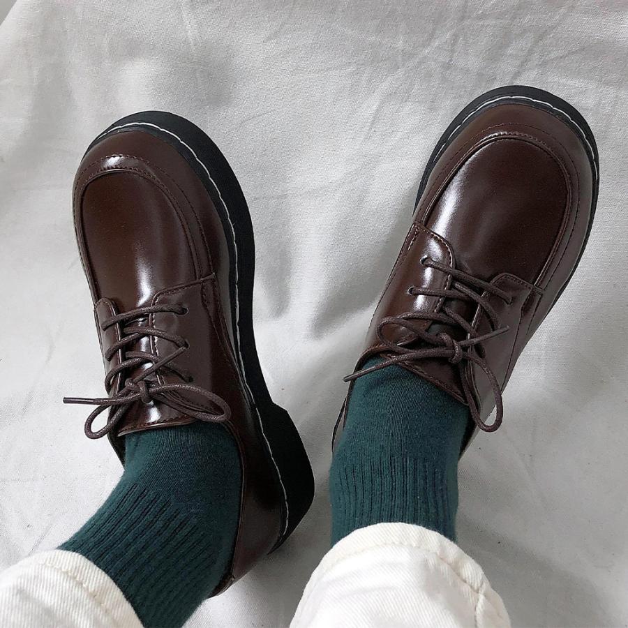 ドレスシューズ レディース 靴 シューズ レースアップ レザー調 厚底 シンプル 歩きやすい