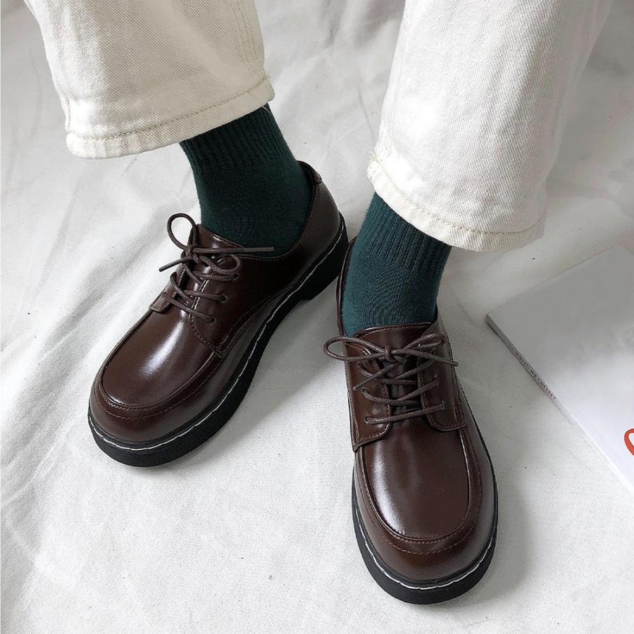 ドレスシューズ レディース 靴 シューズ レースアップ レザー調 厚底 シンプル 歩きやすい