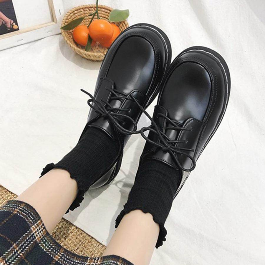 ドレスシューズ レディース 靴 シューズ レースアップ レザー調 厚底 シンプル 歩きやすい