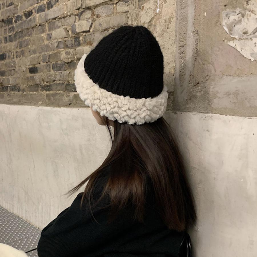 ニット バケットハット ボア異素材 秋冬【ゆうパケット可】