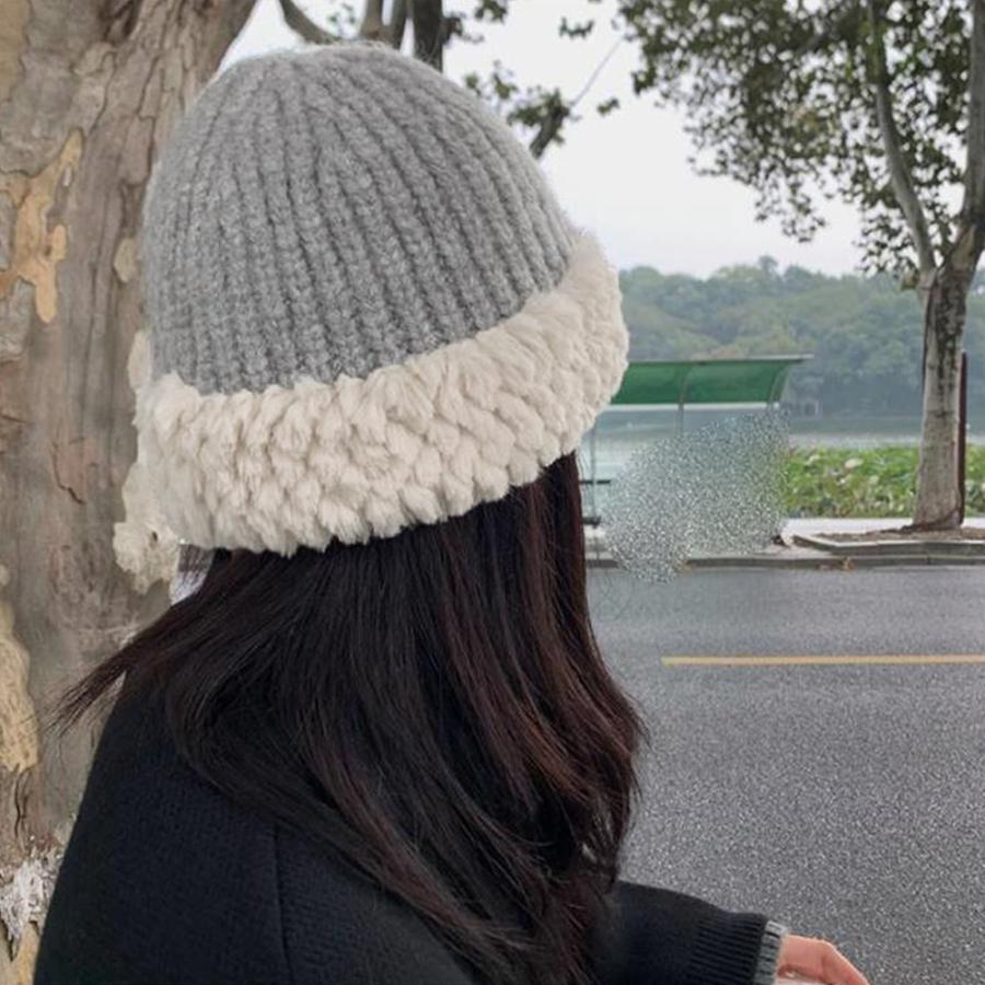 ニット バケットハット ボア異素材 秋冬【ゆうパケット可】