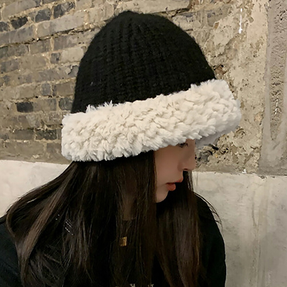 ニット バケットハット ボア異素材 秋冬【ゆうパケット可】