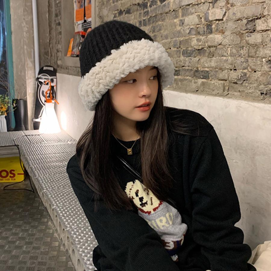ニット バケットハット ボア異素材 秋冬【ゆうパケット可】