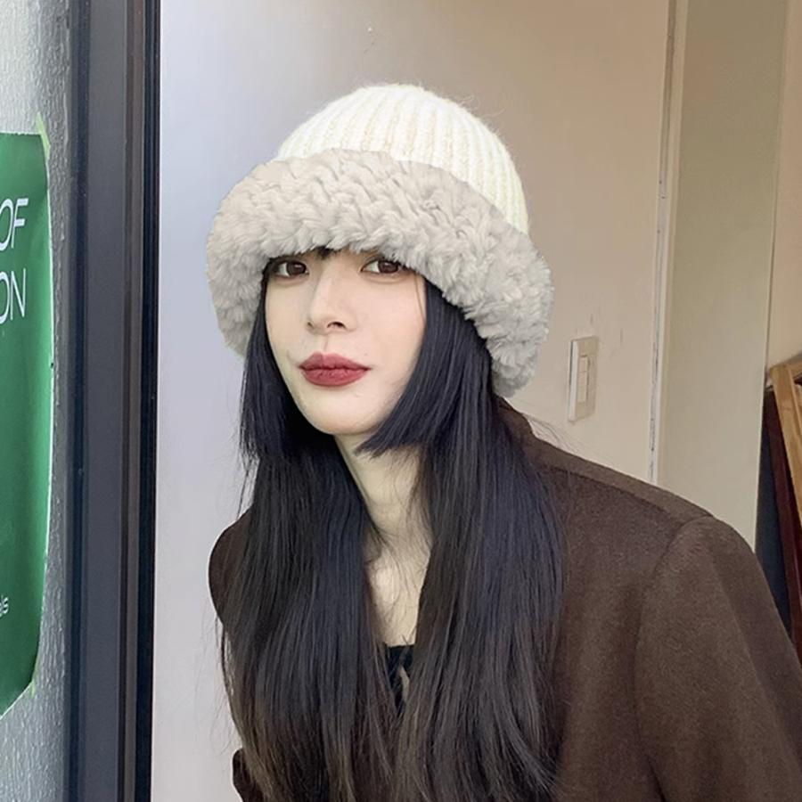 ニット バケットハット ボア異素材 秋冬【ゆうパケット可】