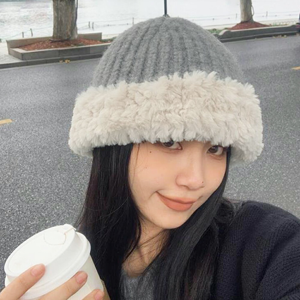 ニット バケットハット ボア異素材 秋冬【ゆうパケット可】