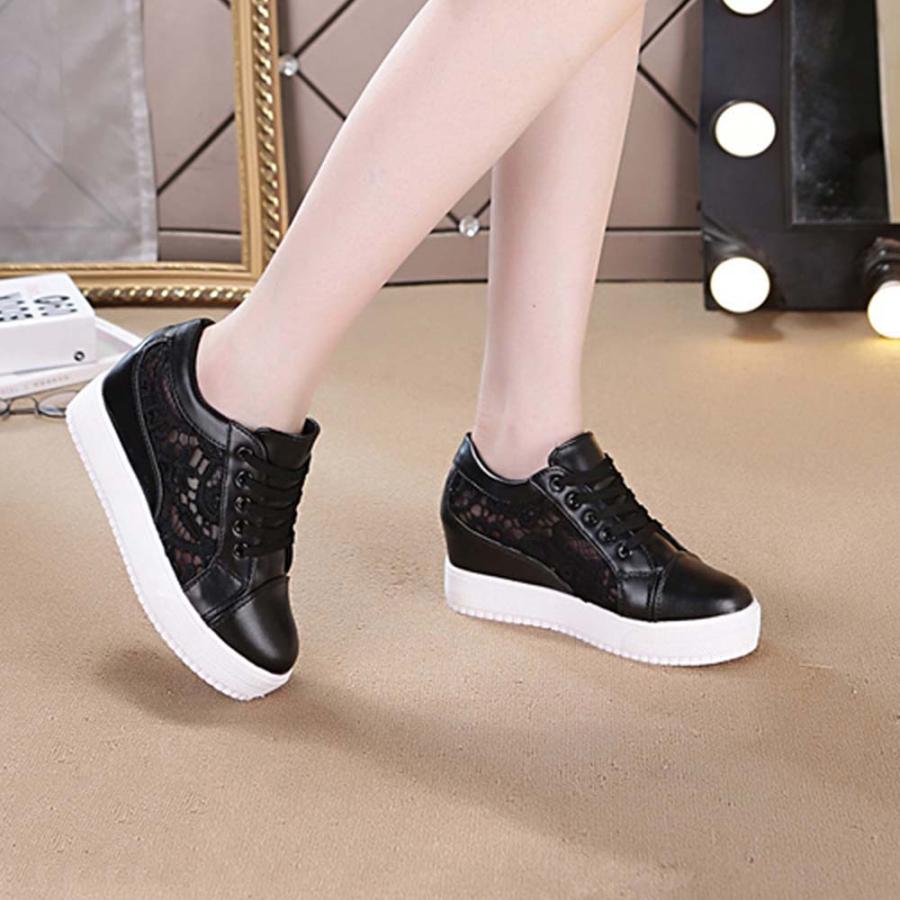 インヒールスニーカー レディース レースシースルー切り替え シューズ 厚底 靴 痛くない