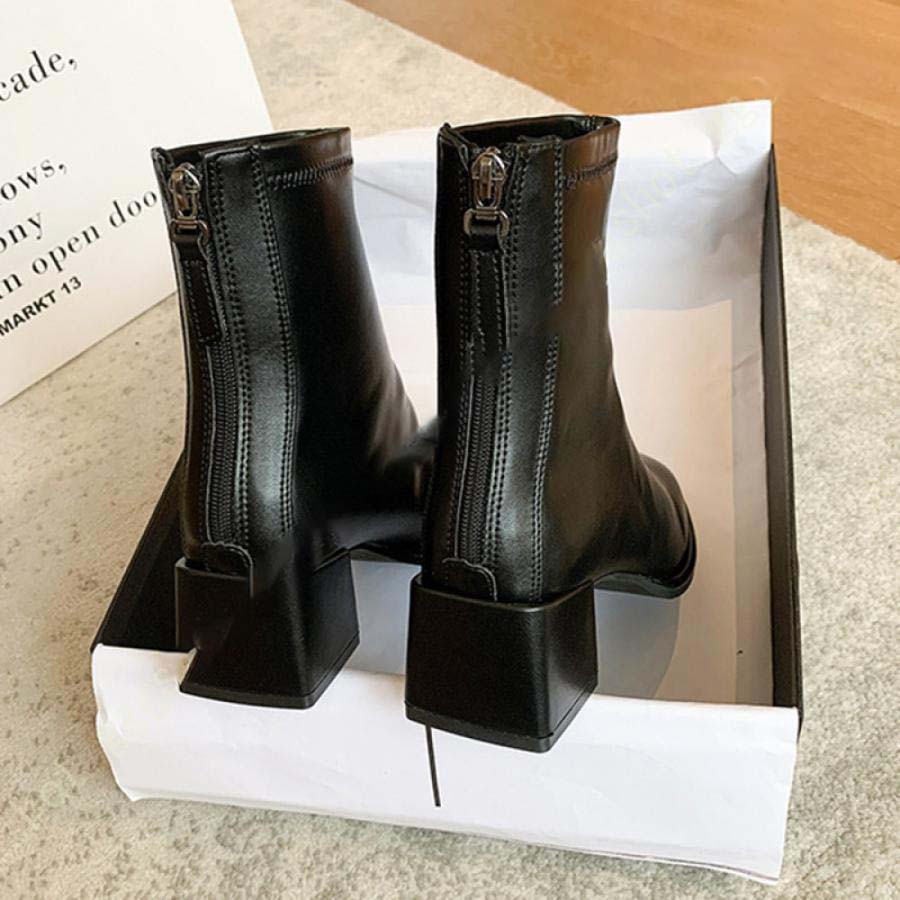 ブーツ レディース ショートブーツ 白 茶 黒 ショート 太ヒール チャンキーヒール 大きいサイズ 歩きやすい 5センチ ブーティ ローヒール バックジップ