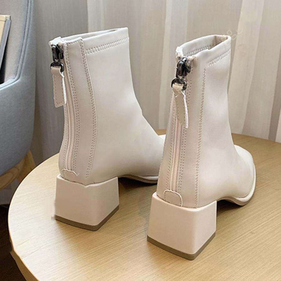 ブーツ レディース ショートブーツ 白 茶 黒 ショート 太ヒール チャンキーヒール 大きいサイズ 歩きやすい 5センチ ブーティ ローヒール バックジップ
