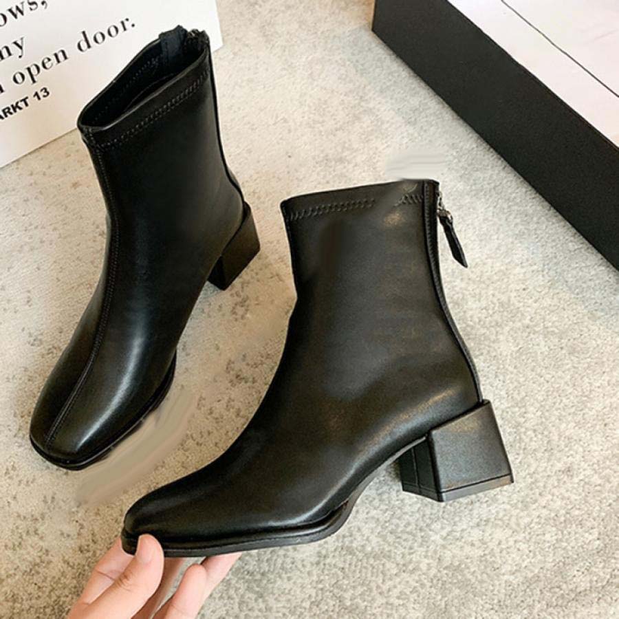 ブーツ レディース ショートブーツ 白 茶 黒 ショート 太ヒール チャンキーヒール 大きいサイズ 歩きやすい 5センチ ブーティ ローヒール バックジップ