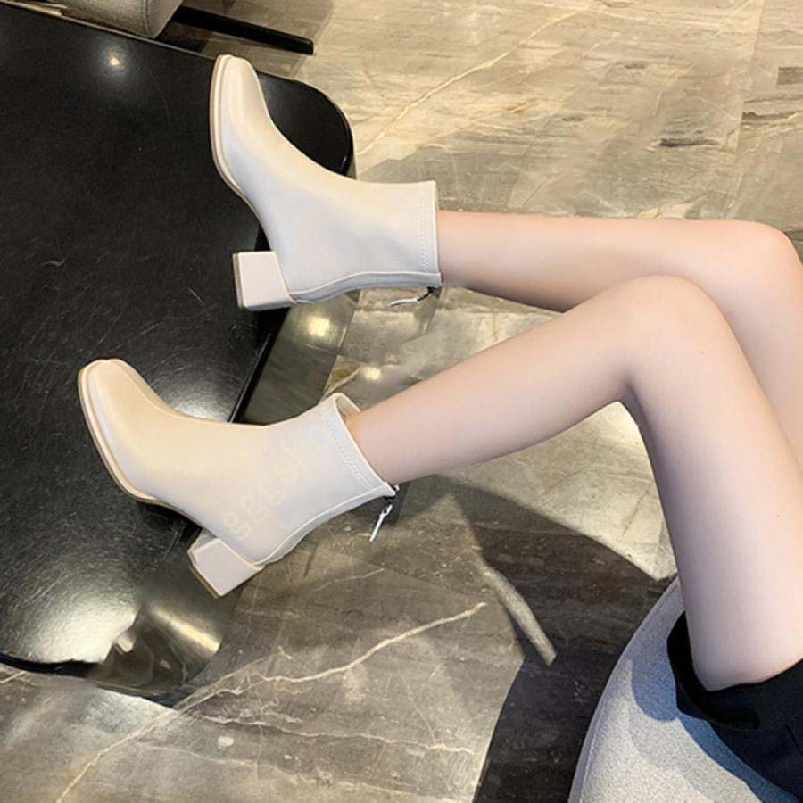 ブーツ レディース ショートブーツ 白 茶 黒 ショート 太ヒール チャンキーヒール 大きいサイズ 歩きやすい 5センチ ブーティ ローヒール バックジップ