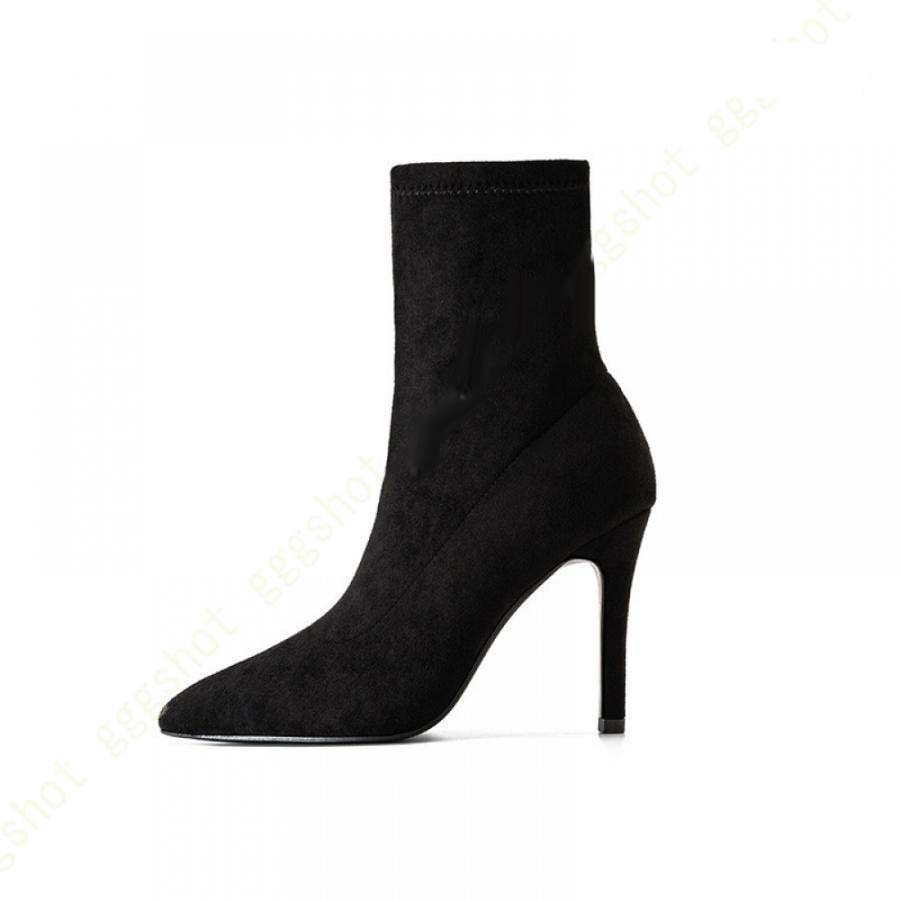 ブーツ ショートブーツ レディース ブーティ ピンヒール ショートブーツ 疲れない 歩きやすい ヒール ブーティー ソックスブーツ 黒 大きいサイズ スエード