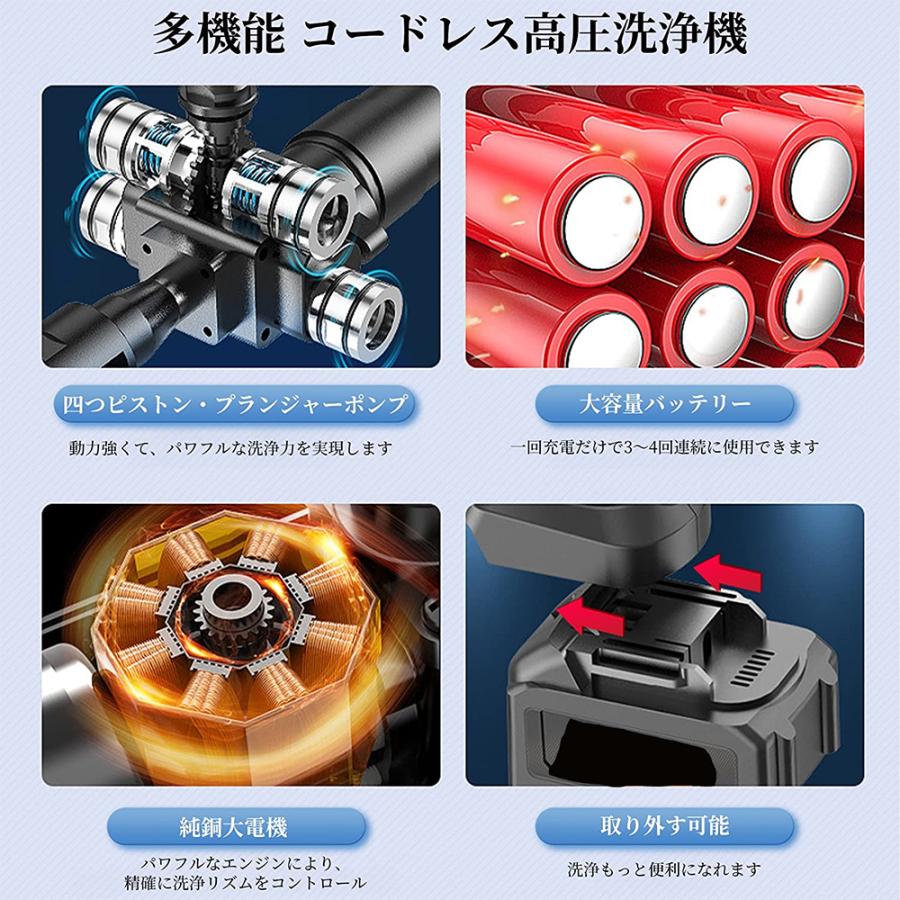 KAKA 高圧洗浄機 コードレス 充電式 6NI1 マキタバッテリー互換対応 7map 小型 軽量 女性 低騒音 水道不要 強力噴射 高圧洗浄 高圧洗車機 家庭用 車 自吸式