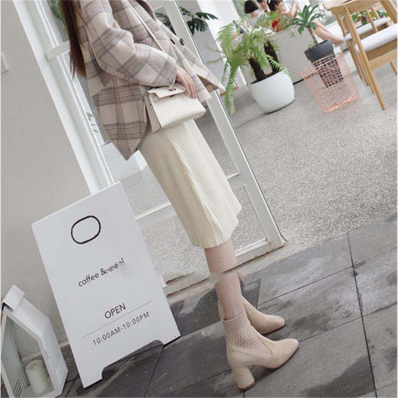 ショートブーツ レディース ソックス風 ニットブーツ チャンキーヒール おしゃれ 歩きやすい 太ヒール 可愛い おしゃれ 靴 美脚 脚長