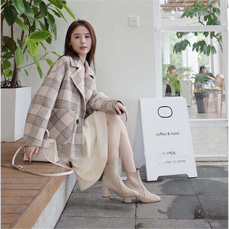 ショートブーツ レディース ソックス風 ニットブーツ チャンキーヒール おしゃれ 歩きやすい 太ヒール 可愛い おしゃれ 靴 美脚 脚長