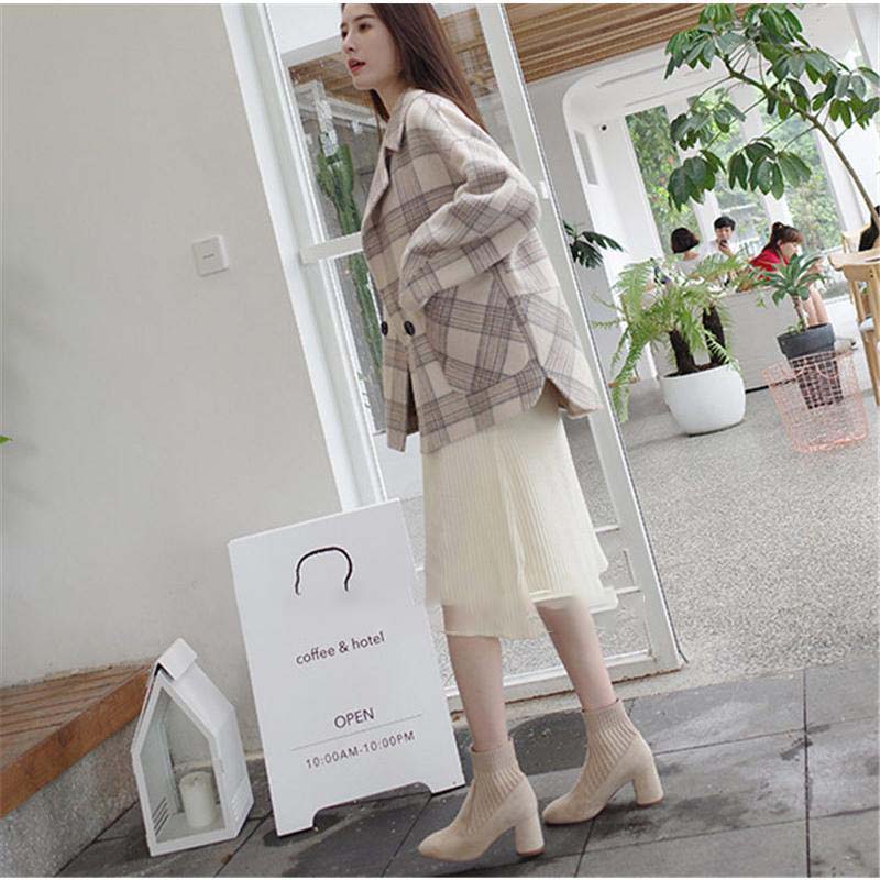 ショートブーツ レディース ソックス風 ニットブーツ チャンキーヒール おしゃれ 歩きやすい 太ヒール 可愛い おしゃれ 靴 美脚 脚長