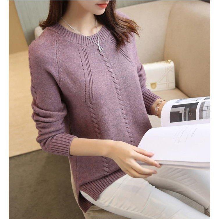 ニット セーター レディース 秋 冬 長袖 丸首 トップス 無地 お洒落 シンプル 通勤 OL チュニック ニットソー カジュアル