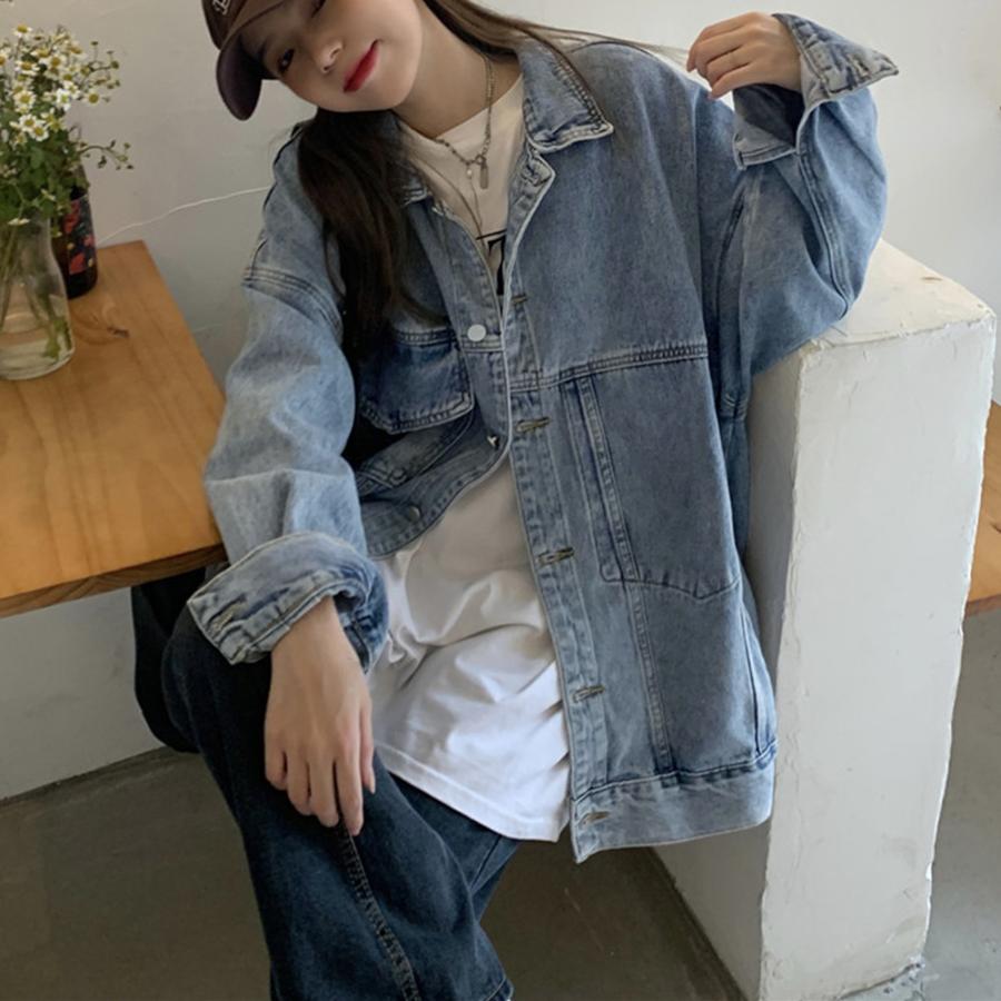 デニムジャケットゆったり レディース春秋 ファッション アウター 原宿風 通学 おしゃれ かわいい 新作