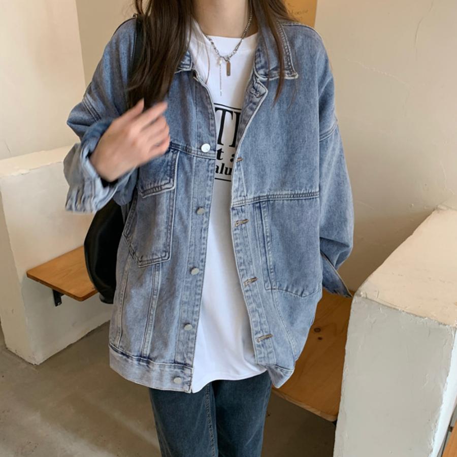 デニムジャケットゆったり レディース春秋 ファッション アウター 原宿風 通学 おしゃれ かわいい 新作
