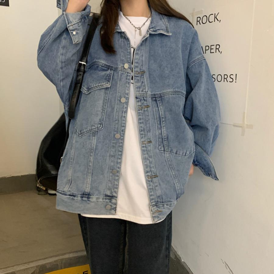 デニムジャケットゆったり レディース春秋 ファッション アウター 原宿風 通学 おしゃれ かわいい 新作