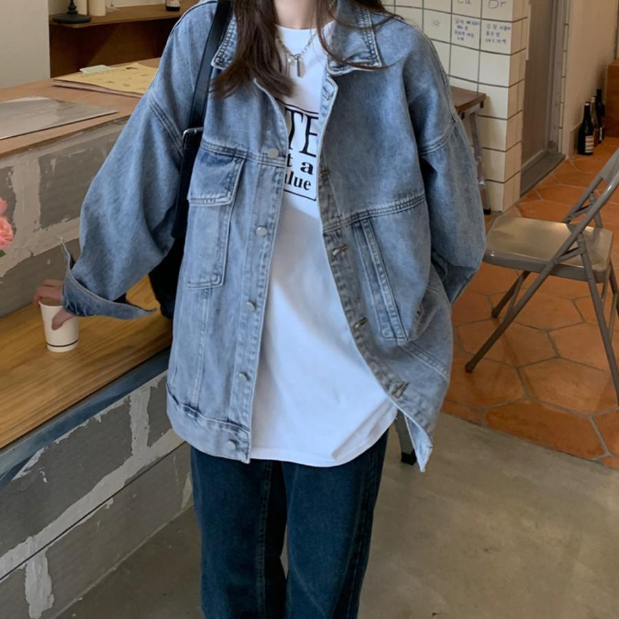 デニムジャケットゆったり レディース春秋 ファッション アウター 原宿風 通学 おしゃれ かわいい 新作