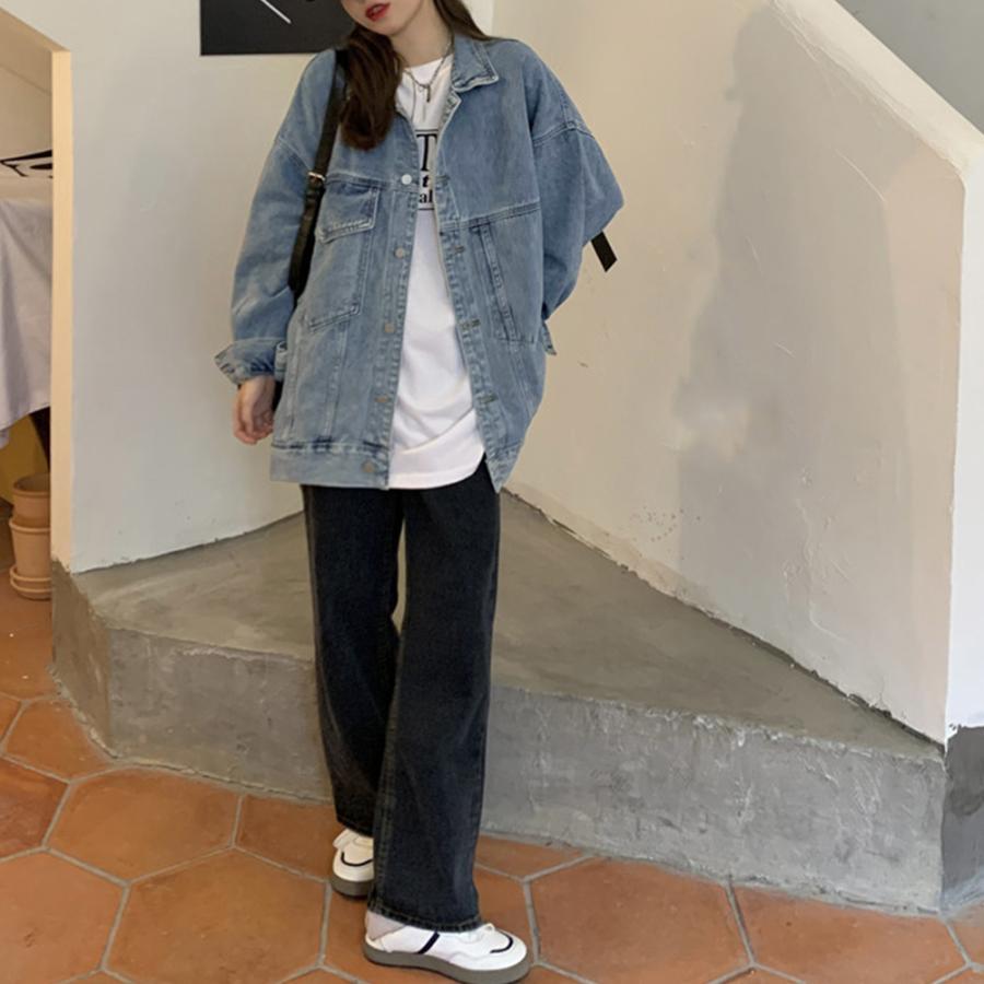 デニムジャケットゆったり レディース春秋 ファッション アウター 原宿風 通学 おしゃれ かわいい 新作