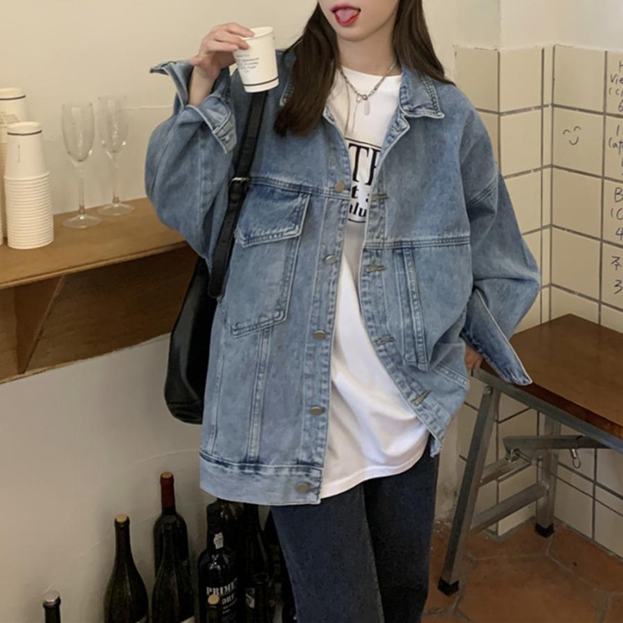 デニムジャケットゆったり レディース春秋 ファッション アウター 原宿風 通学 おしゃれ かわいい 新作