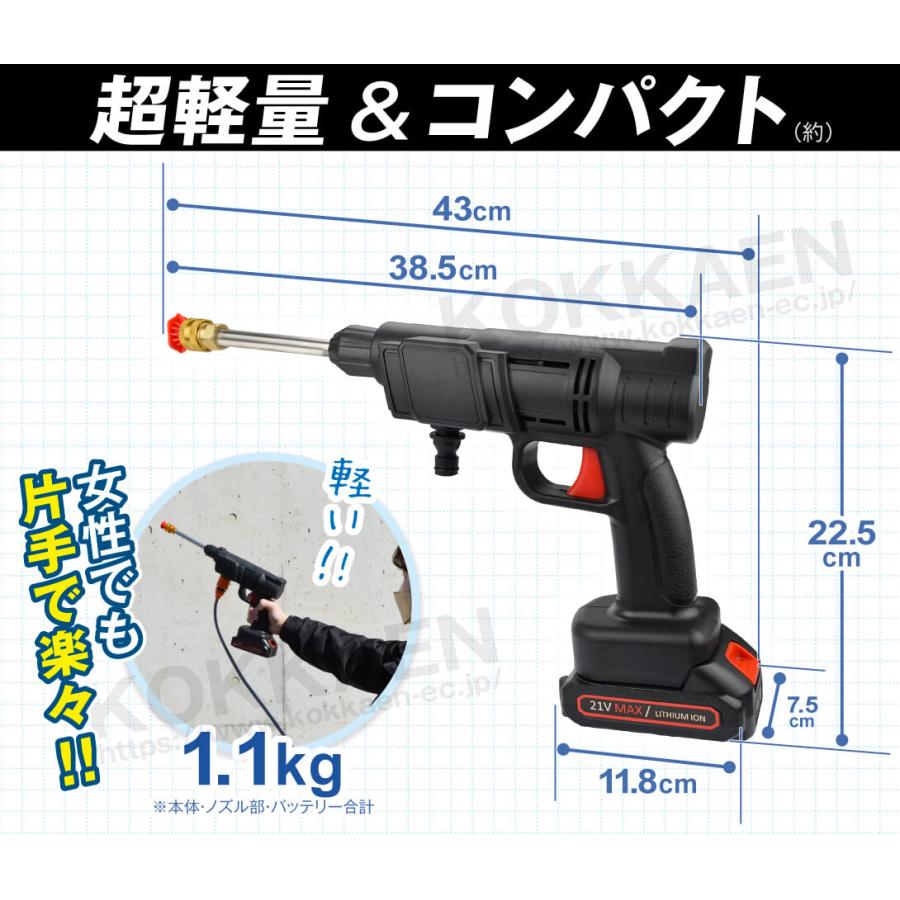 高圧洗浄機 充電式 6in1 21V バッテリー?充電器付 マキタバッテリ互換 専用ケース付 家庭用 洗車 掃除 ベランダ バケツ給水 パワフルハンディ高圧洗浄機 国華園