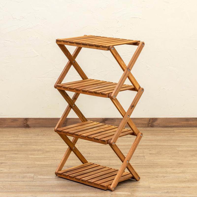 NEW アカシア 折り畳みラック 4段 unl24 屋外 テーブル アウトドア ナチュラル シンプル