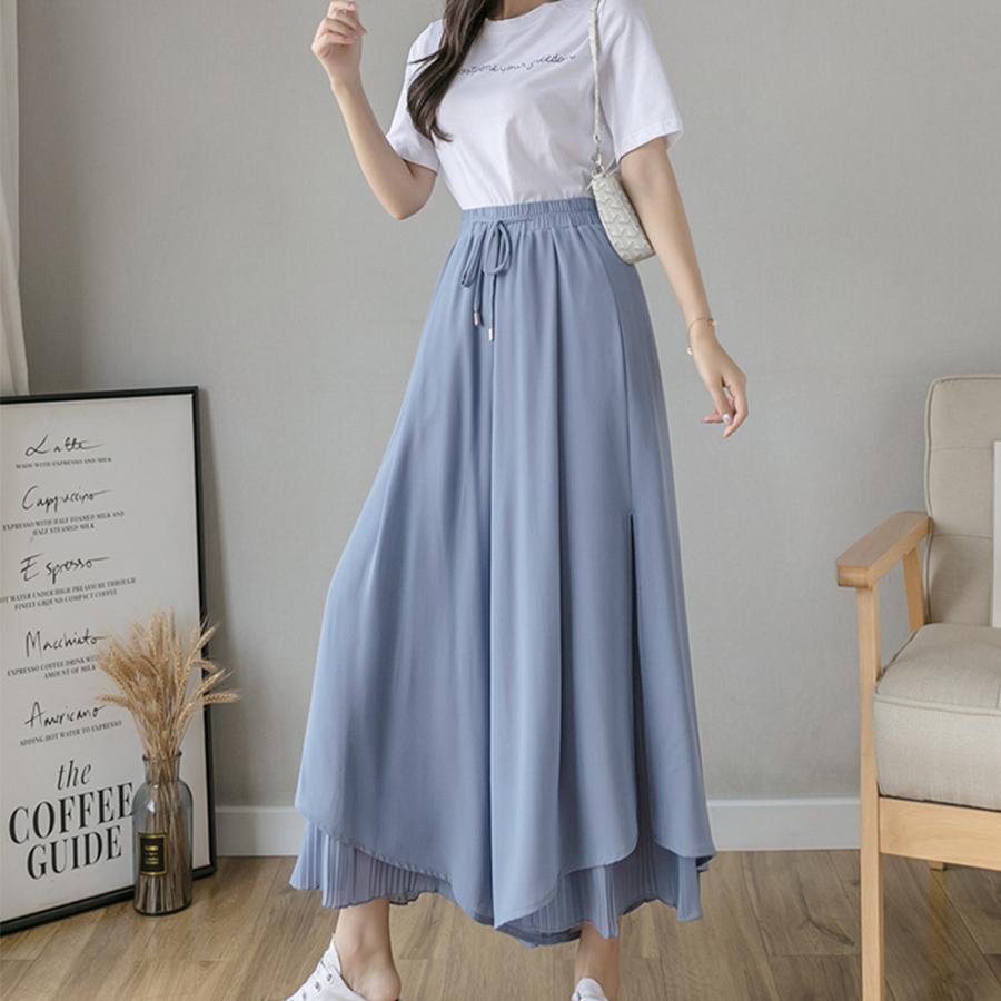 ワイドパンツ シフォン ガウチョパンツ春夏【ゆうパケット可】