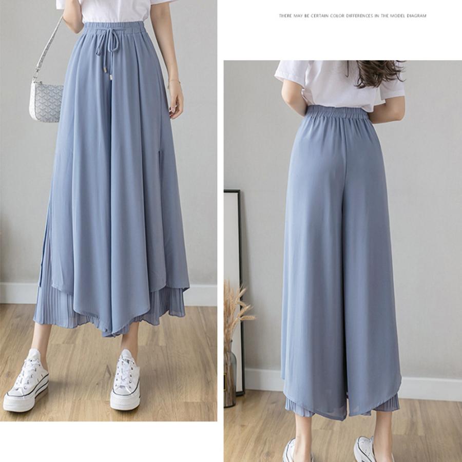 ワイドパンツ シフォン ガウチョパンツ春夏【ゆうパケット可】